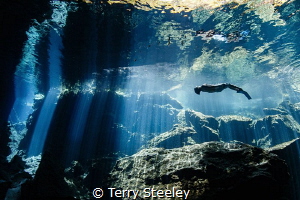 Freediver explores the magical cavern of the Yucatán Peni... by Terry Steeley 